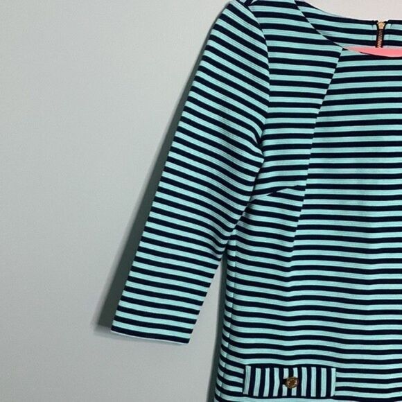 Lilly Pulitzer Charlene Aqua Stripe Ottoman Pocket Dress - Picture 4 of 11